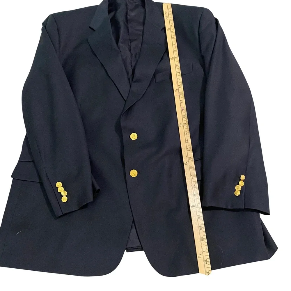 Brooks Brothers Country Club Navy Blazer Loro Piana Super 120s Wool USA 50R Gold